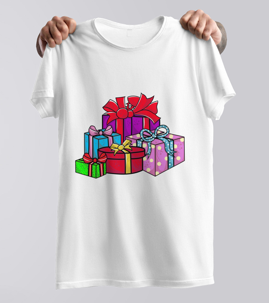 Christmas Presents With Bright Bows And Polka Dots T-Shirt