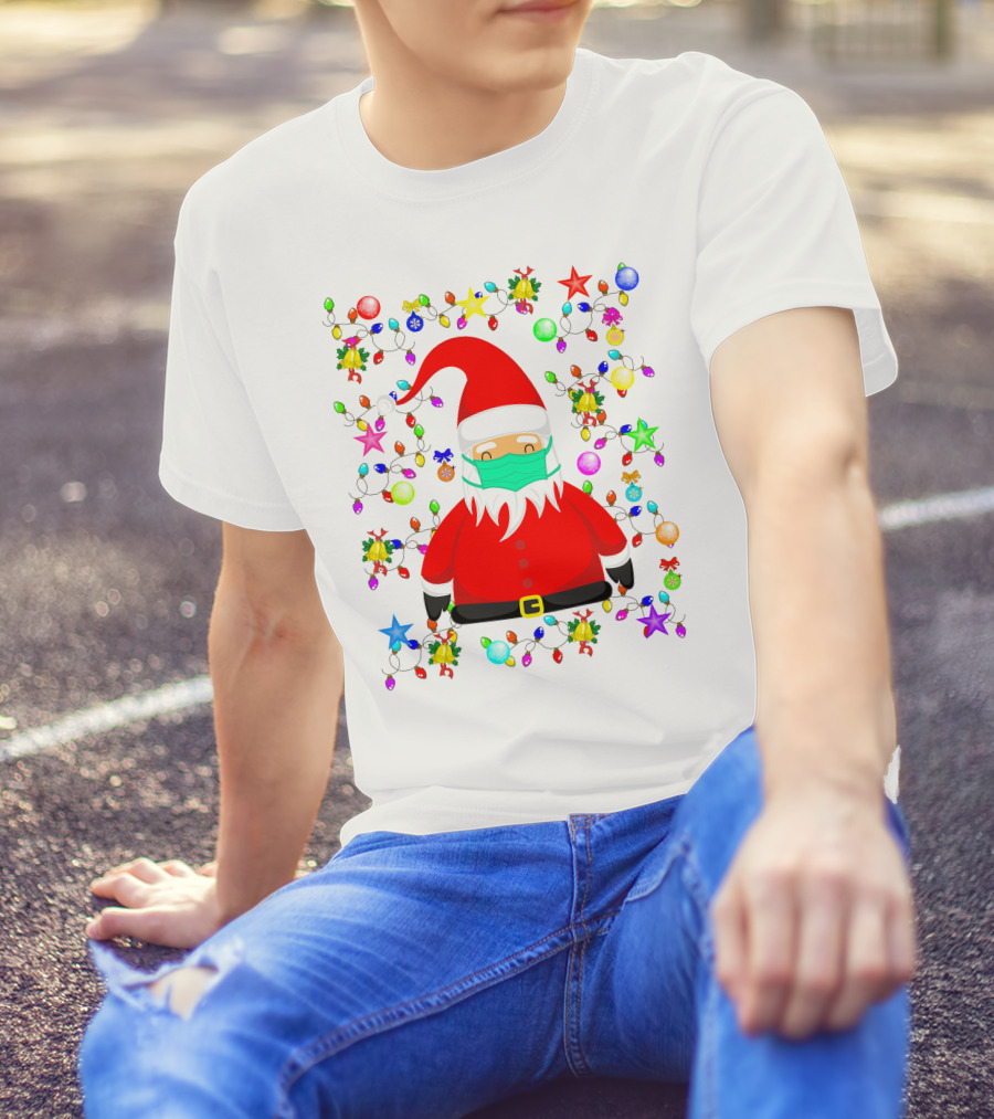 Santa Claus Christmas Mask Ornament Lights T-Shirt