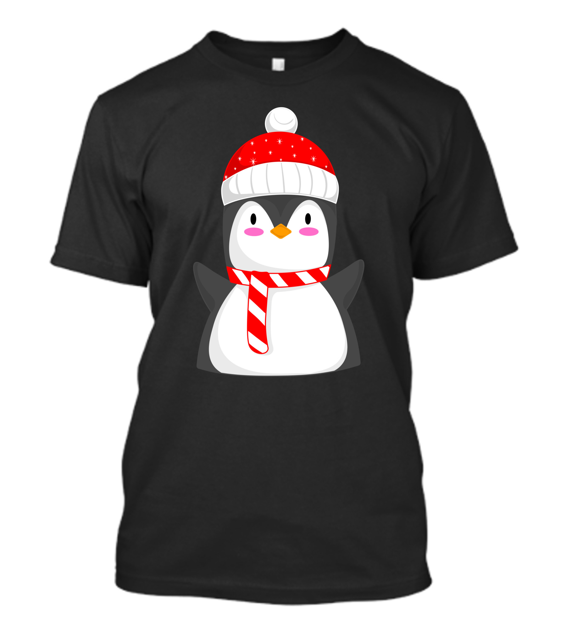 Pinguine Christmas Winter Penguin With Red Snowy Hat And Striped Scarf T-Shirt