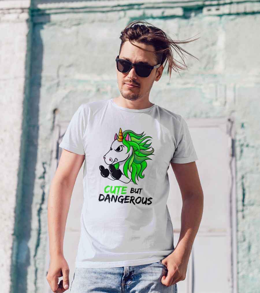 Cute But Dangerous Unicorn Green Hair T-Shirt