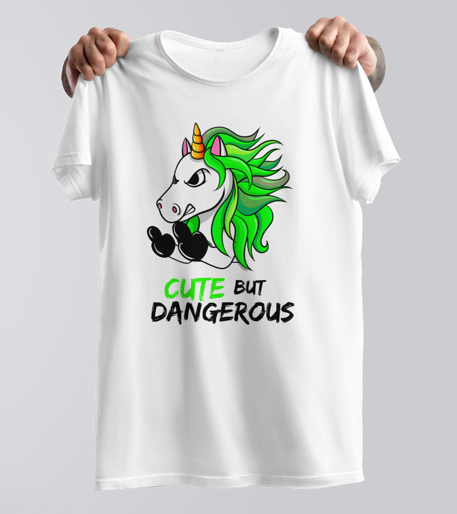 Cute But Dangerous Unicorn Green Hair T-Shirt