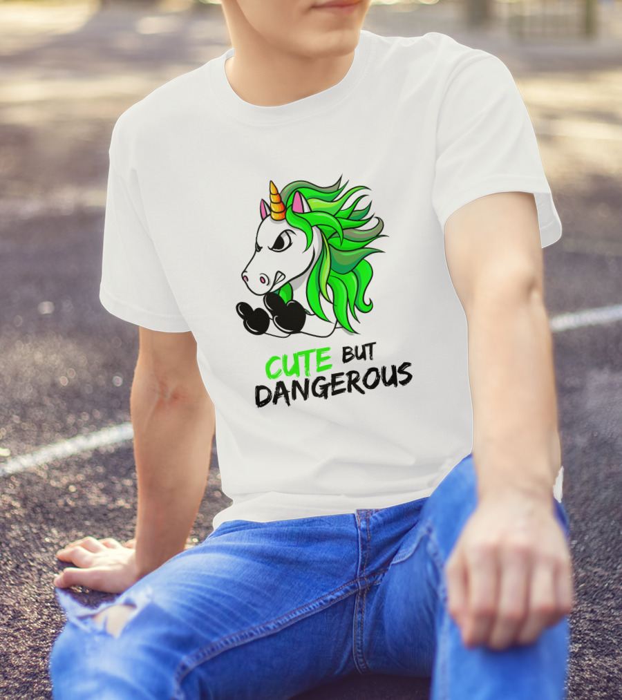 Cute But Dangerous Unicorn Green Hair T-Shirt