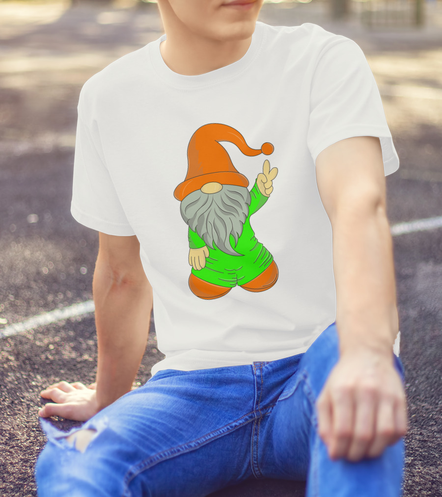 Cute Gnome Say Hi Peace Gesture T-Shirt