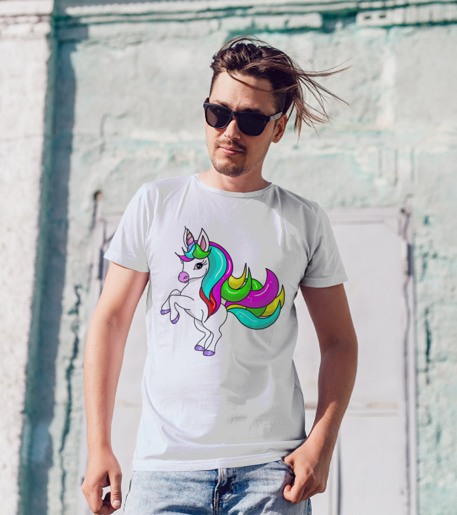 Vibrant Rainbow-Maned Unicorn Charm T-Shirt