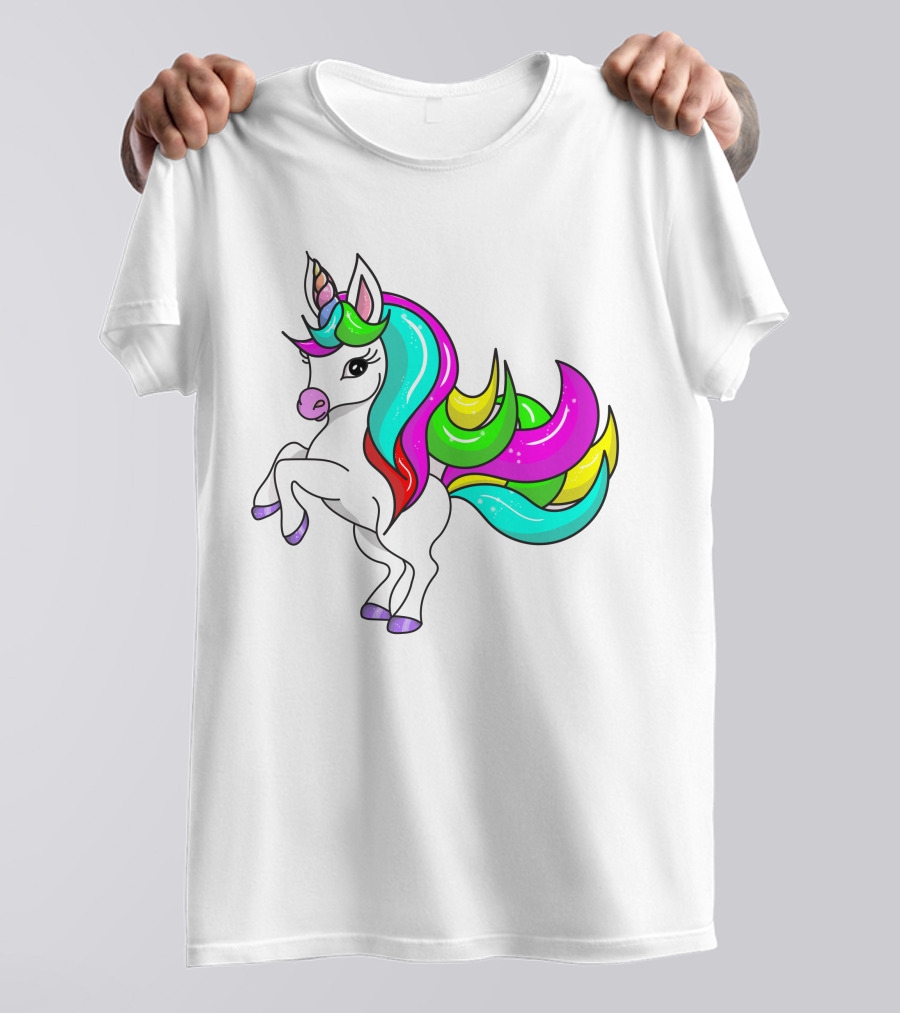 Vibrant Rainbow-Maned Unicorn Charm T-Shirt