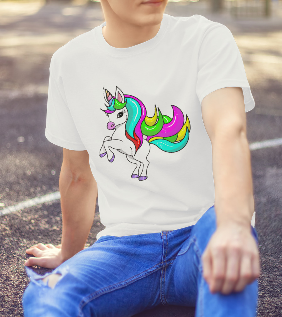 Vibrant Rainbow-Maned Unicorn Charm T-Shirt