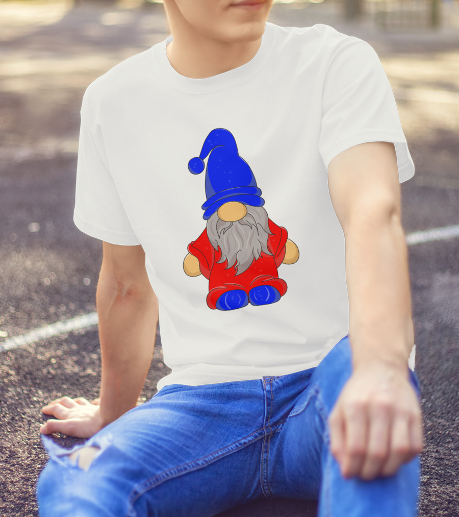 Funny Gnome With Blue Hat And Red Suit T-Shirt