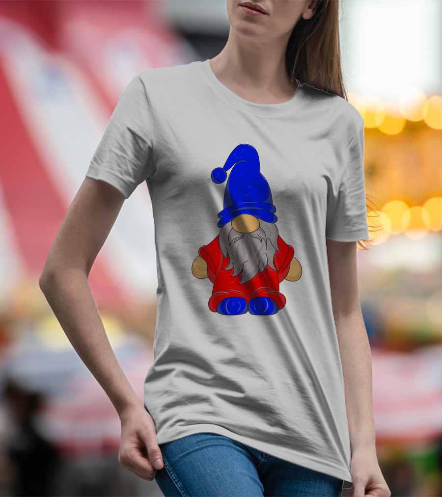 Funny Gnome With Blue Hat And Red Suit T-Shirt