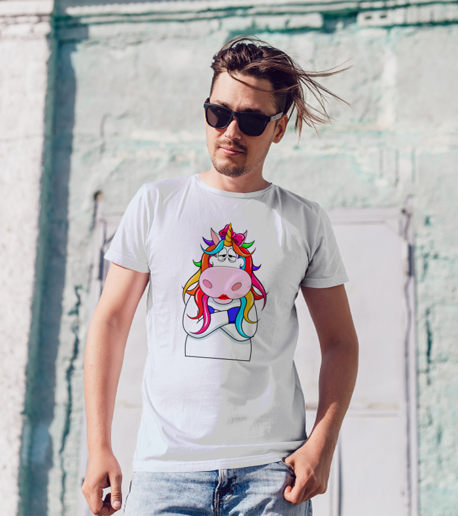 Bored Unicorn With Rainbow Mane And Crossed Arms T-Shirt