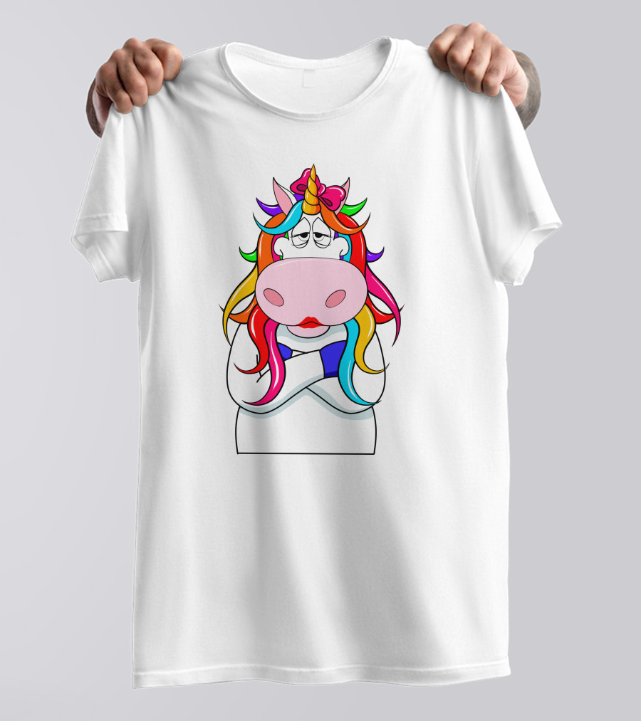 Bored Unicorn With Rainbow Mane And Crossed Arms T-Shirt