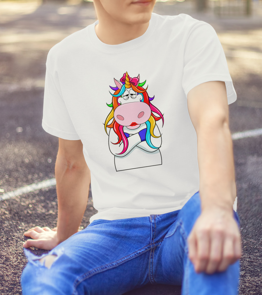 Bored Unicorn With Rainbow Mane And Crossed Arms T-Shirt