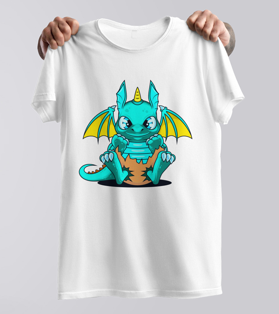 Cool Baby Dragon With Horns Sitting On Eggshell T-Shirt