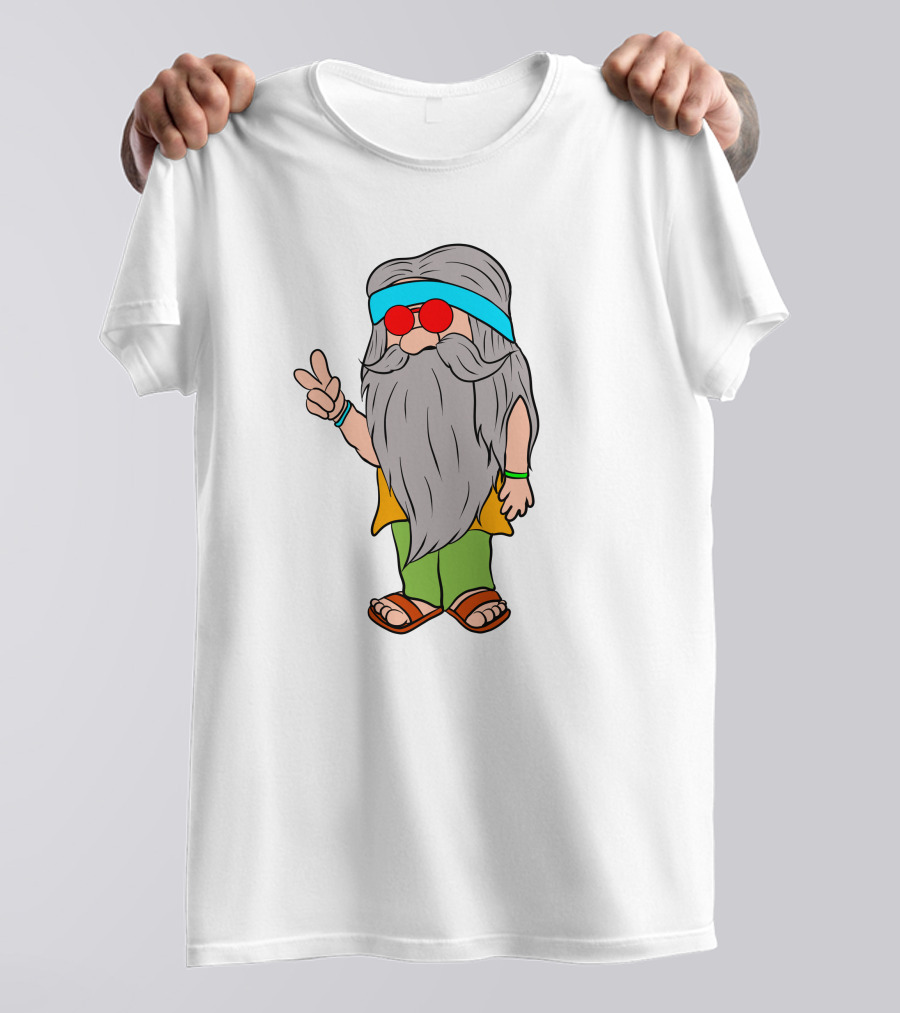 Funny Hippie Gnome Peace Sign Retro Vibes T-Shirt