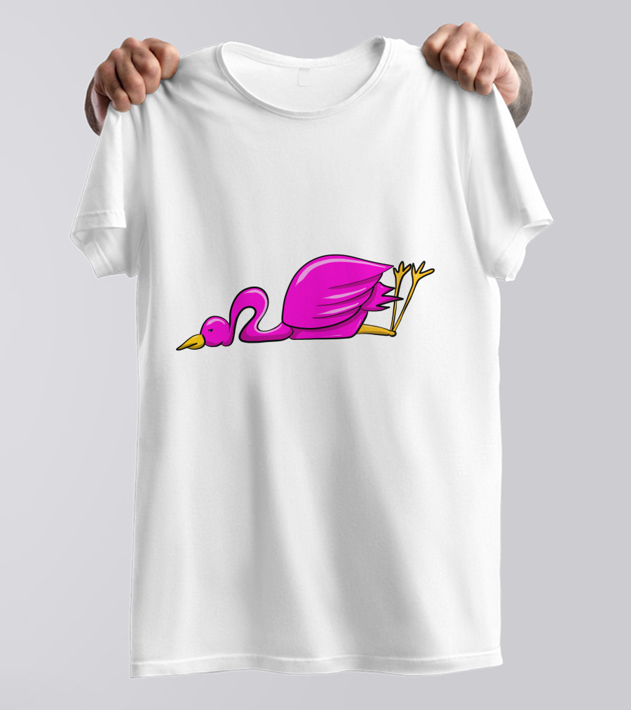 Stork Bird Flamingo Lying Down Cartoon T-Shirt