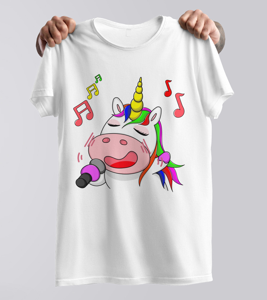 Unicorn Singing With Colorful Microphone And Musical Notes T-Shirt