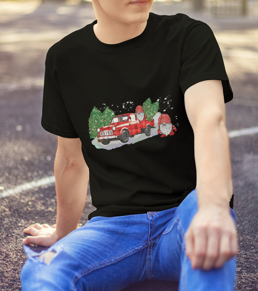 Christmas Tree Farm Red Pickup With Gnomes T-Shirt