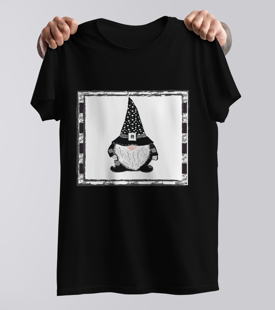 Gnome Black And White Polka Dot Hat Belted T-Shirt