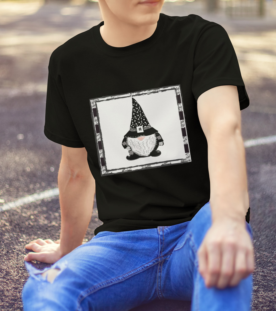 Gnome Black And White Polka Dot Hat Belted T-Shirt