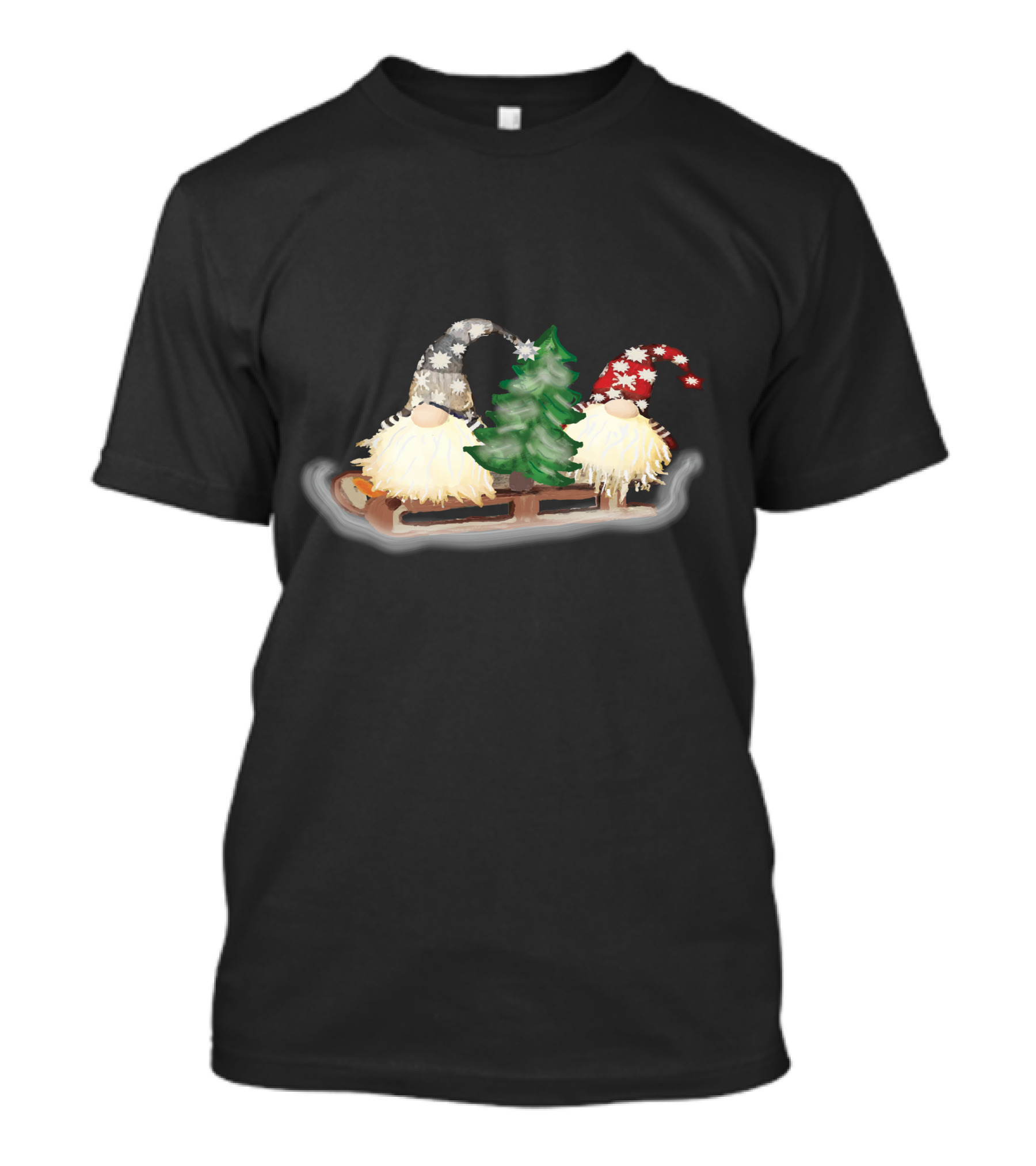Gnomes On Sleigh With Christmas Tree And Snowflake Hats T-Shirt