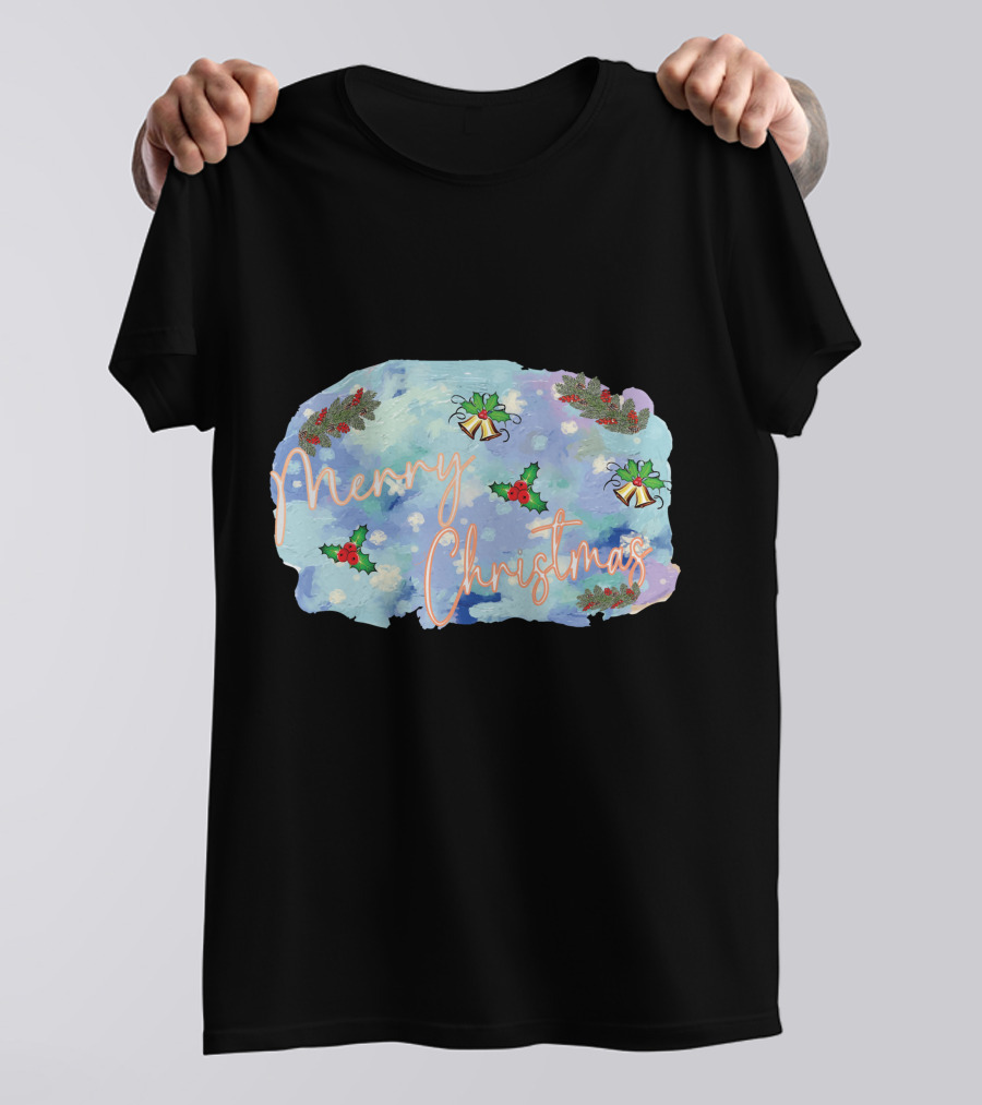 Merry Christmas Watercolor Holly And Bells T-Shirt