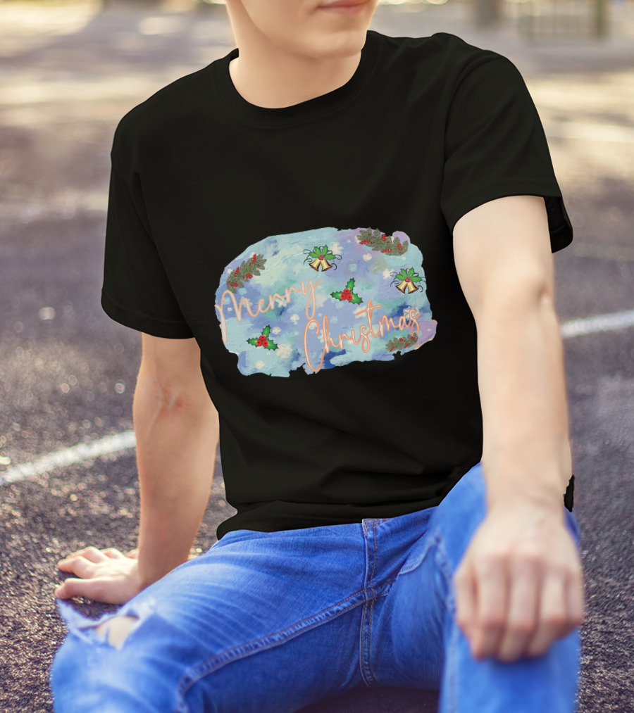 Merry Christmas Watercolor Holly And Bells T-Shirt