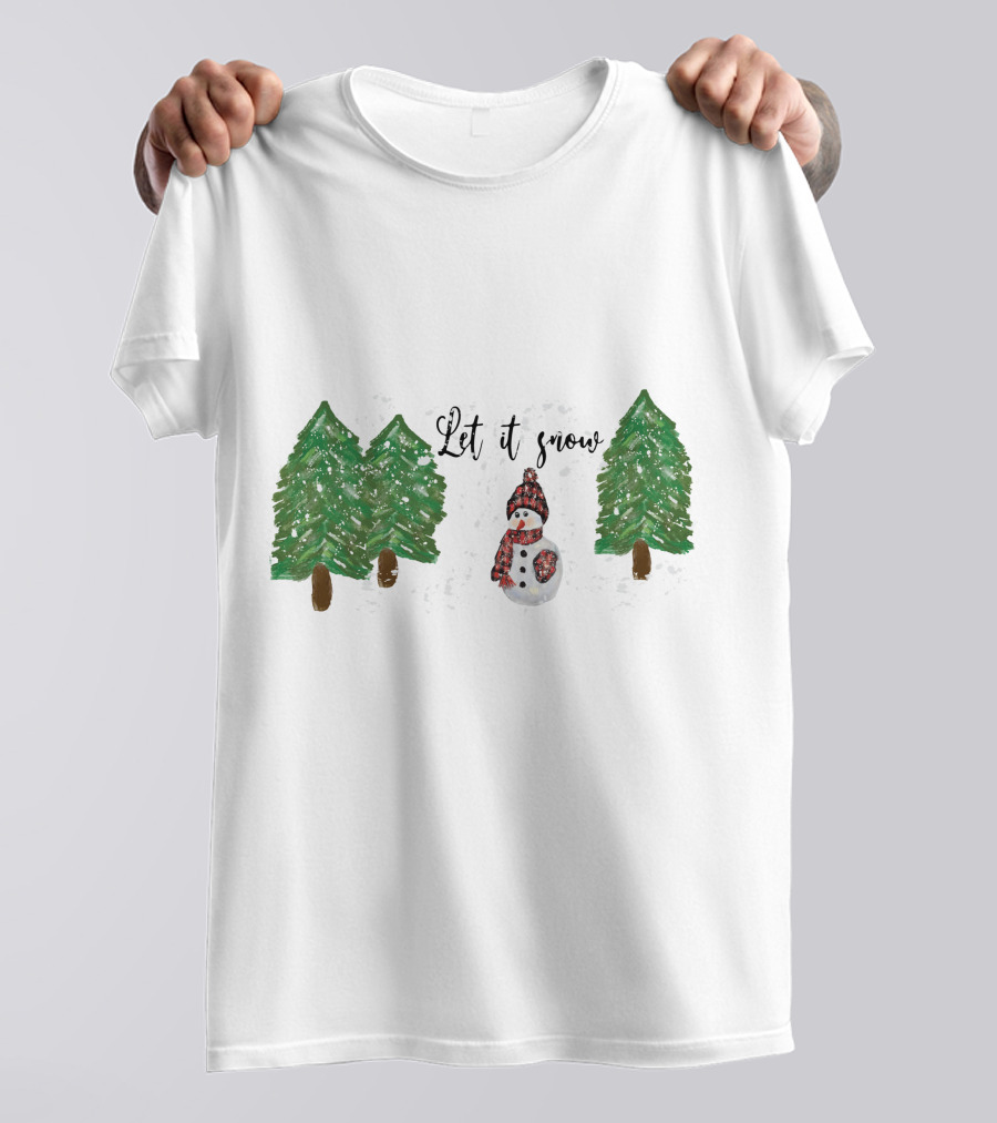 Let It Snow Watercolor Snowman And Pine Trees T-Shirt