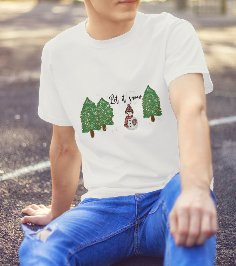 Let It Snow Watercolor Snowman And Pine Trees T-Shirt