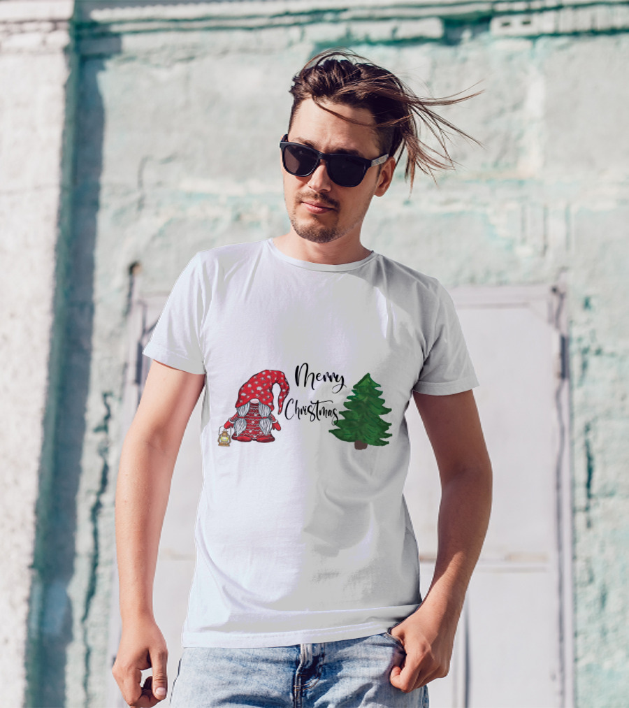Merry Christmas Gnome With Lantern And Pine Tree T-Shirt