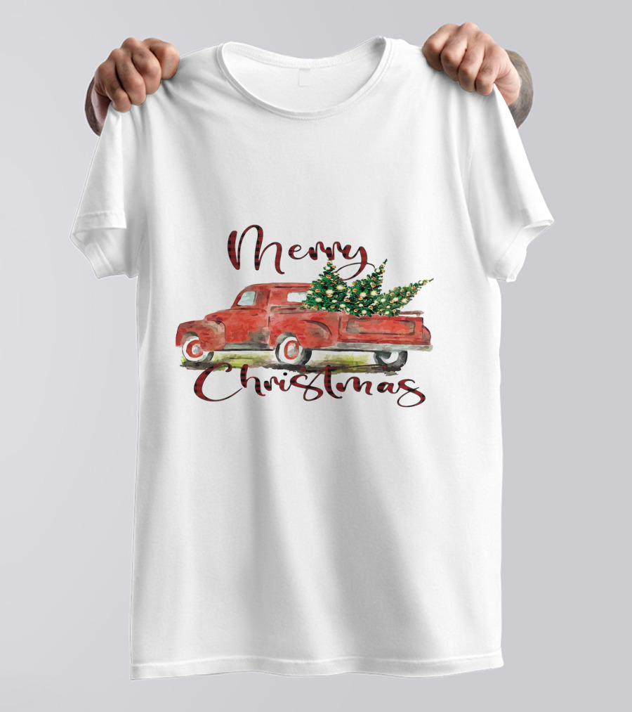 Merry Christmas Red Truck With Festive Tree T-Shirt