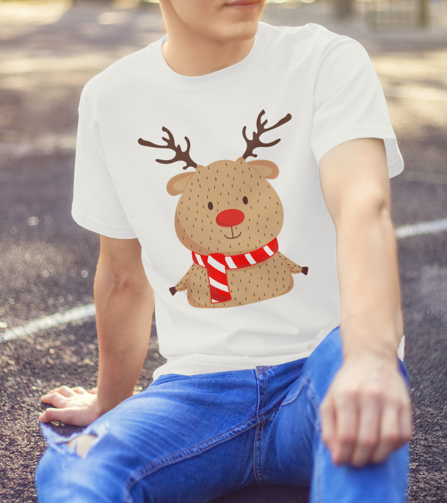 Baby Reindeer In Festive Winter Scarf T-Shirt