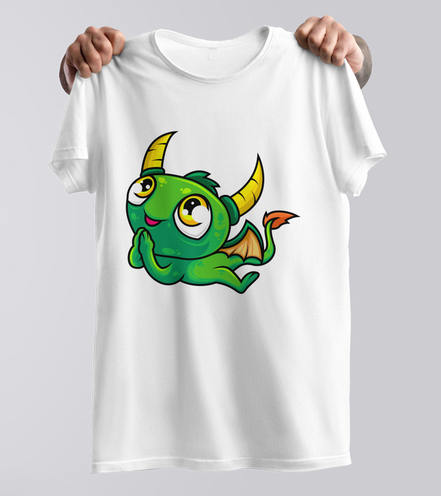 Cute Green Dragon Kawaii Cartoon Character With Horns And Wings T-Shirt