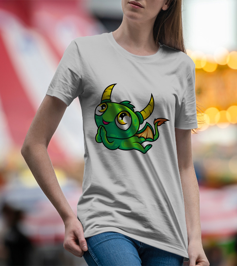 Cute Green Dragon Kawaii Cartoon Character With Horns And Wings T-Shirt