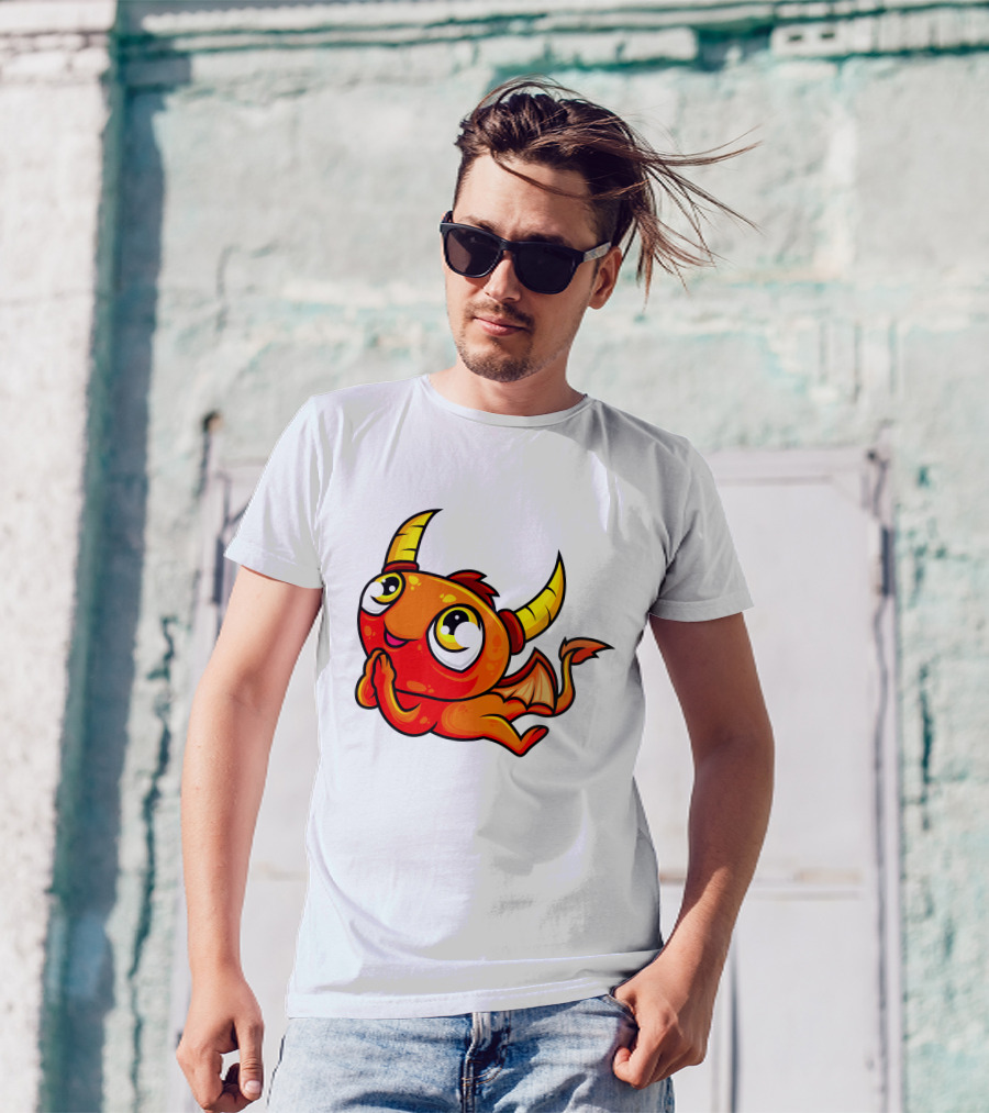 Orange Dragon Cute Cartoon Character With Horns And Wings T-Shirt