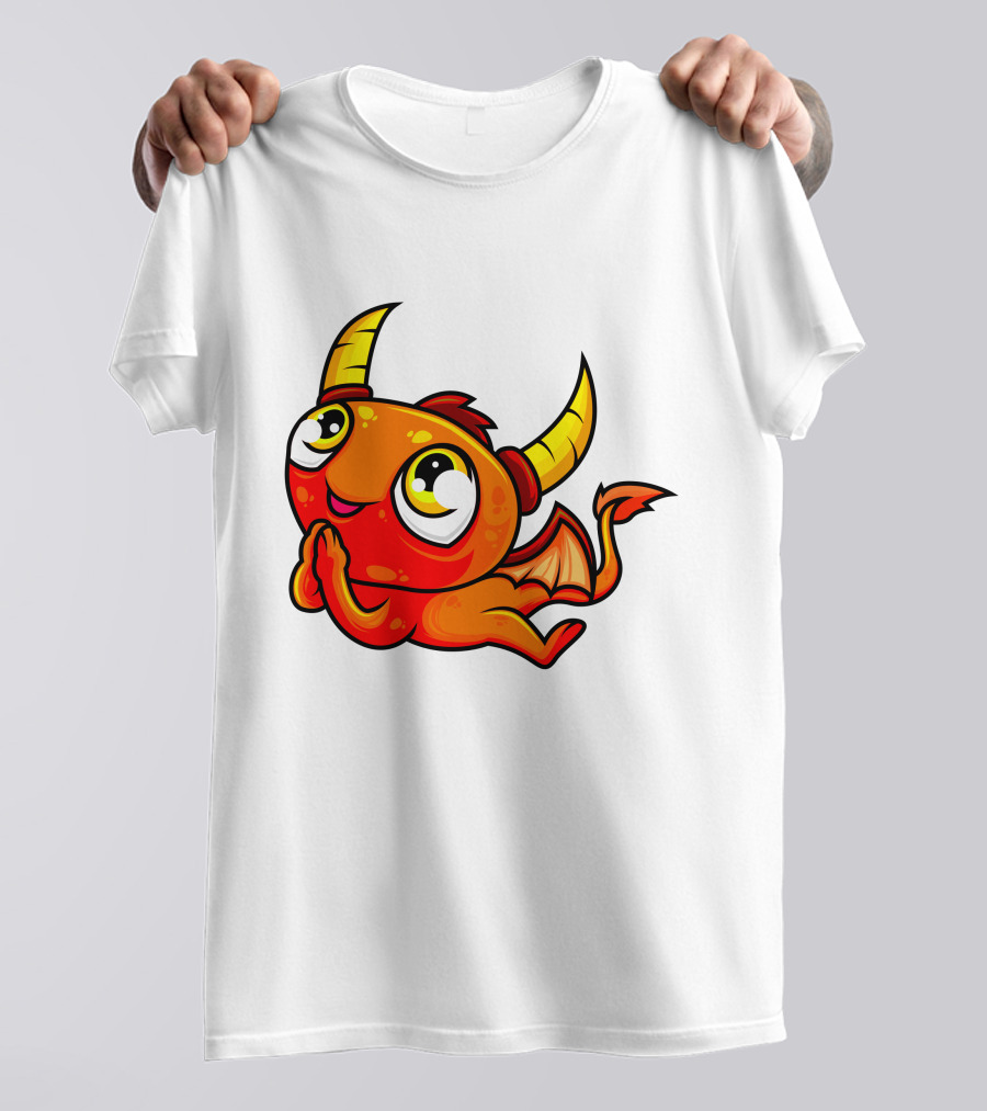 Orange Dragon Cute Cartoon Character With Horns And Wings T-Shirt