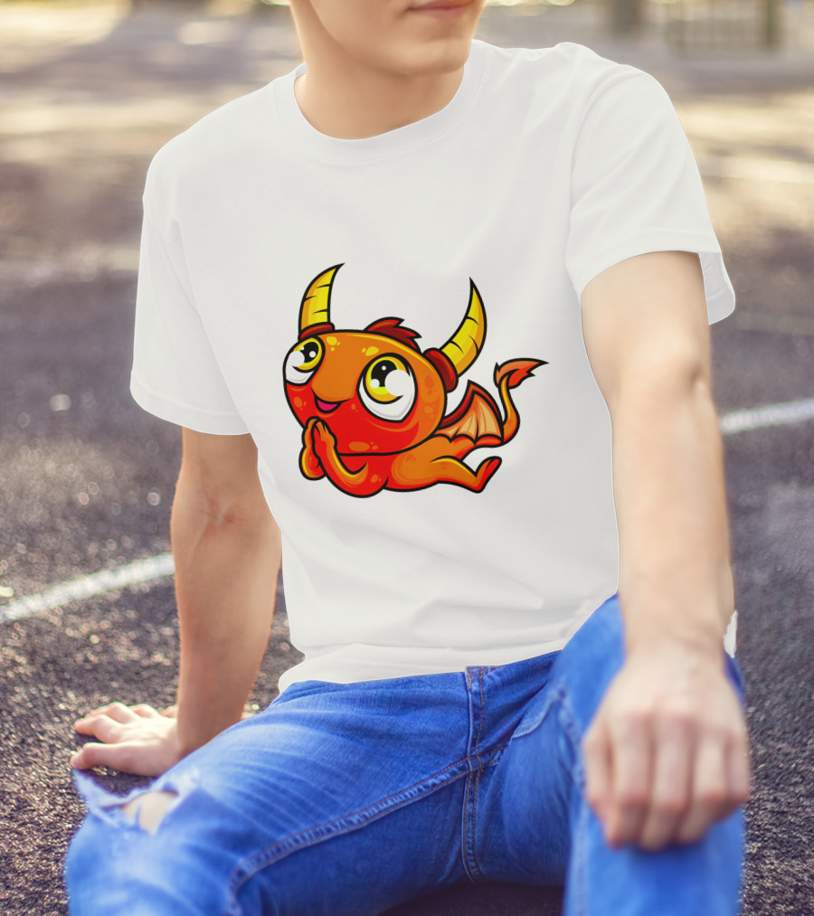 Orange Dragon Cute Cartoon Character With Horns And Wings T-Shirt