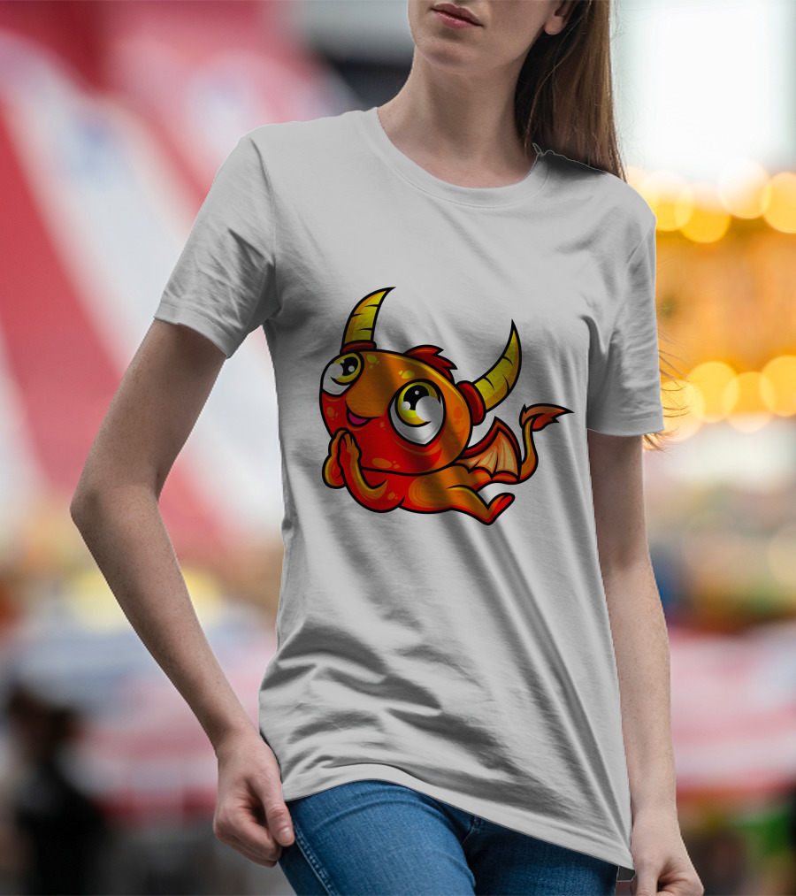 Orange Dragon Cute Cartoon Character With Horns And Wings T-Shirt