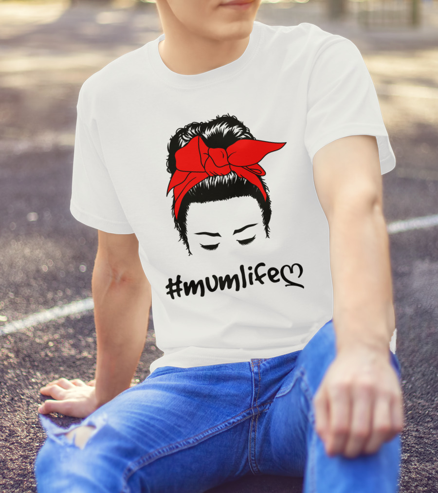 Messy Bun Red Bow #Mumlife T-Shirt