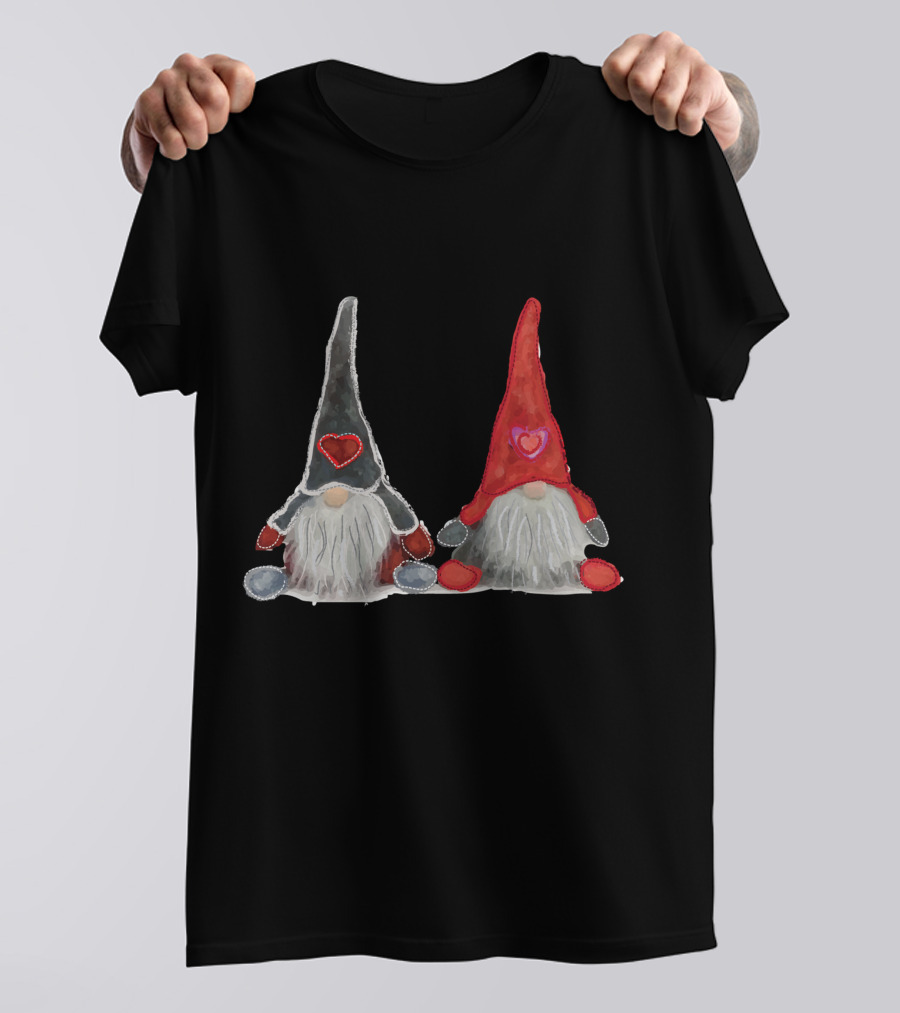 Watercolor Christmas Gnomes With Hearts T-Shirt