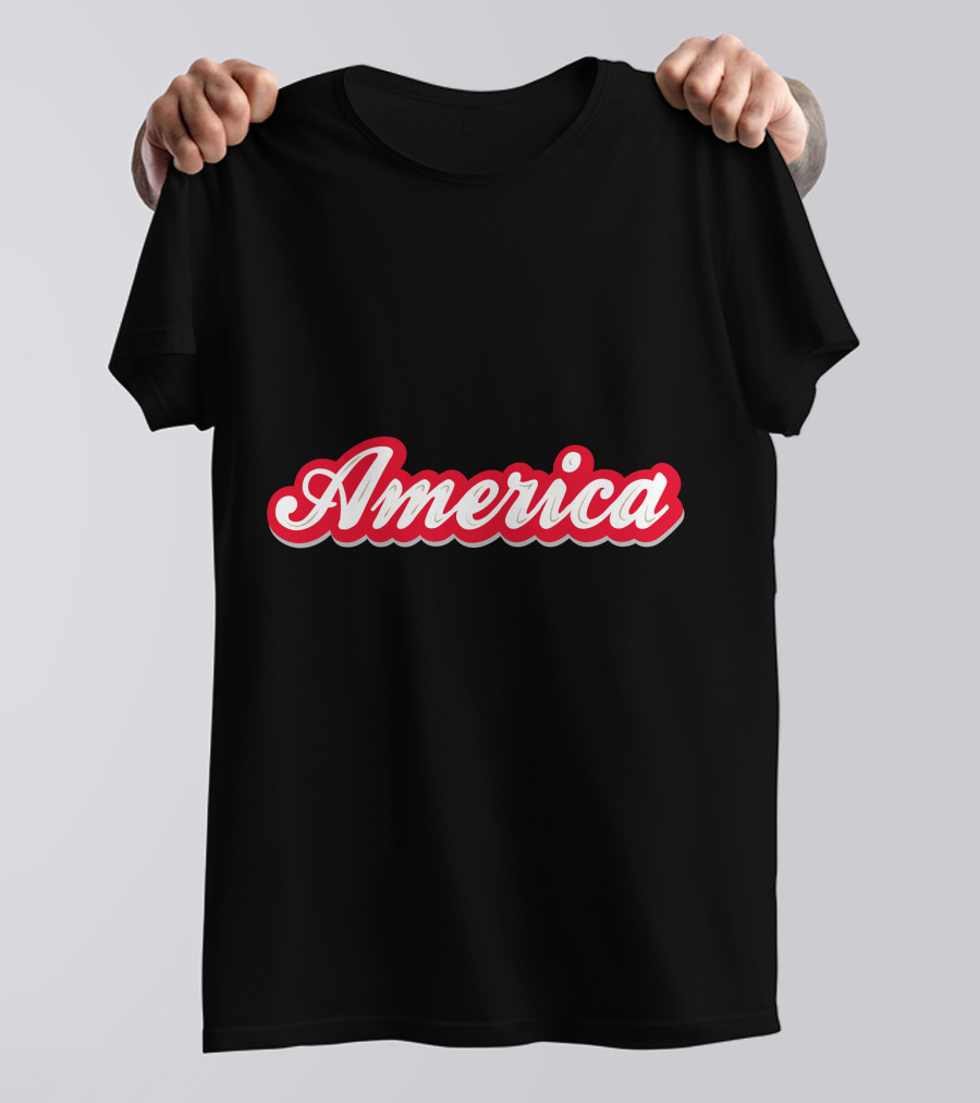 America Script Red White Cursive T-Shirt