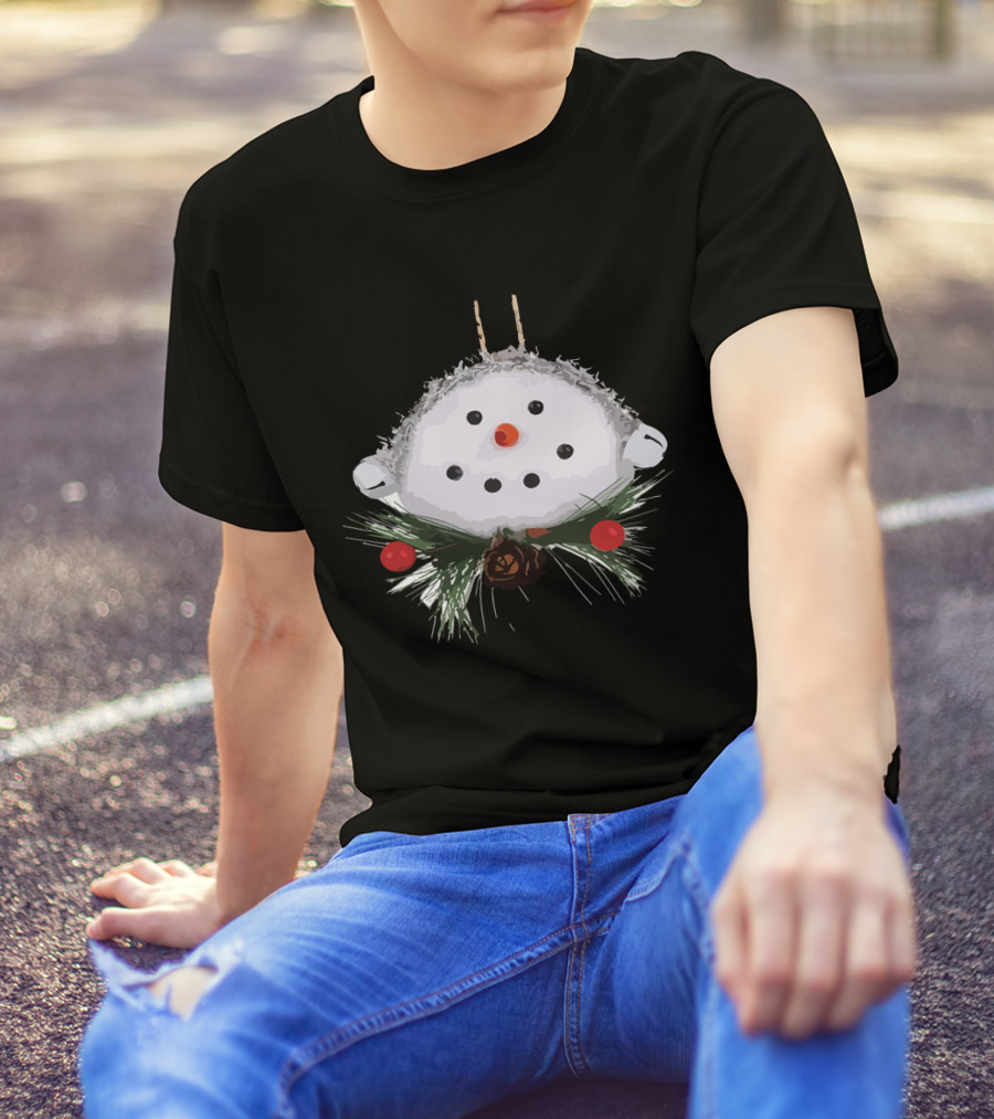 Christmas Snowman Ball Ornament With Pinecones And Berries T-Shirt