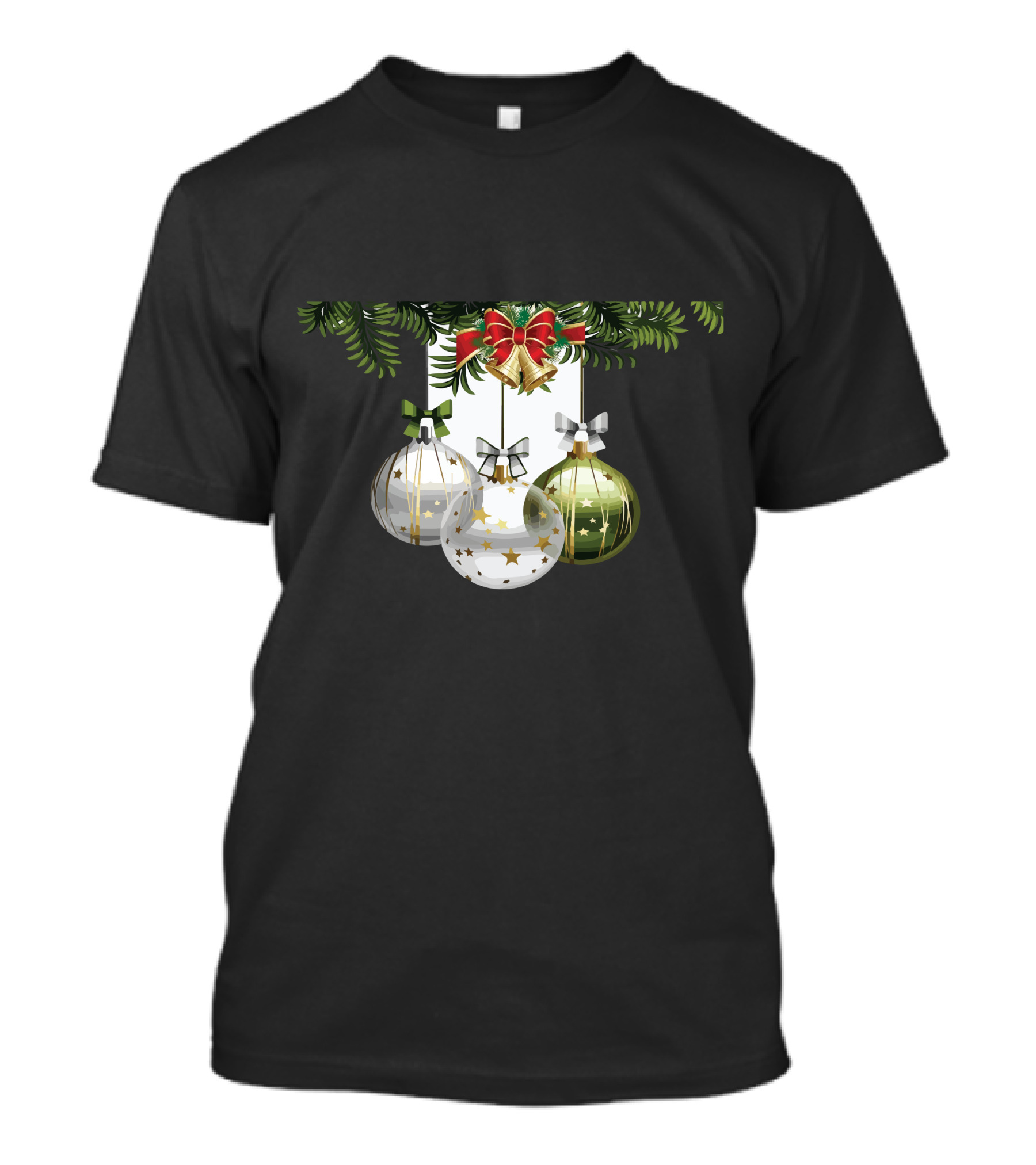 Holiday Christmas Balls Evergreen Branches Ribbons T-Shirt