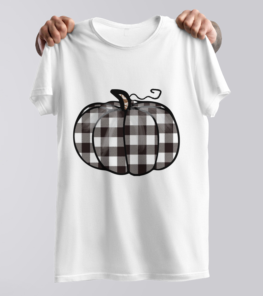 Buffalo Plaid Checkered Pumpkin White T-Shirt