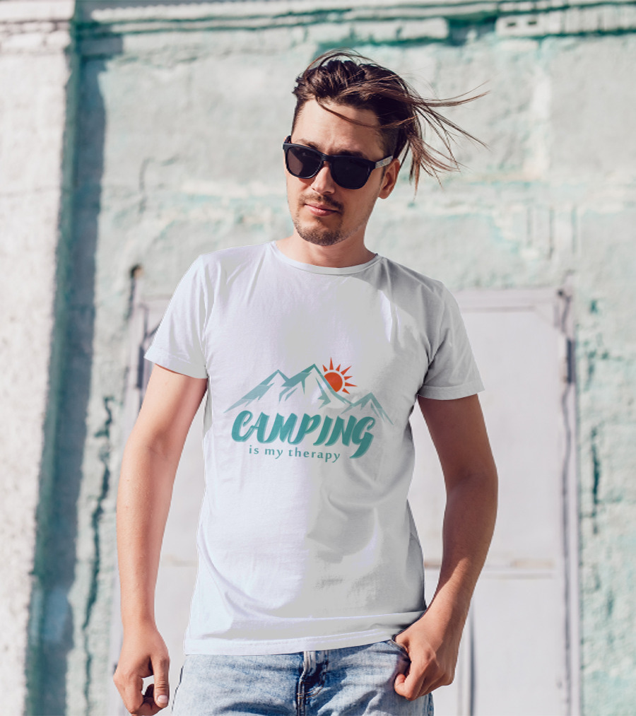 Camping Is My Therapy Mountains Sun T-Shirt