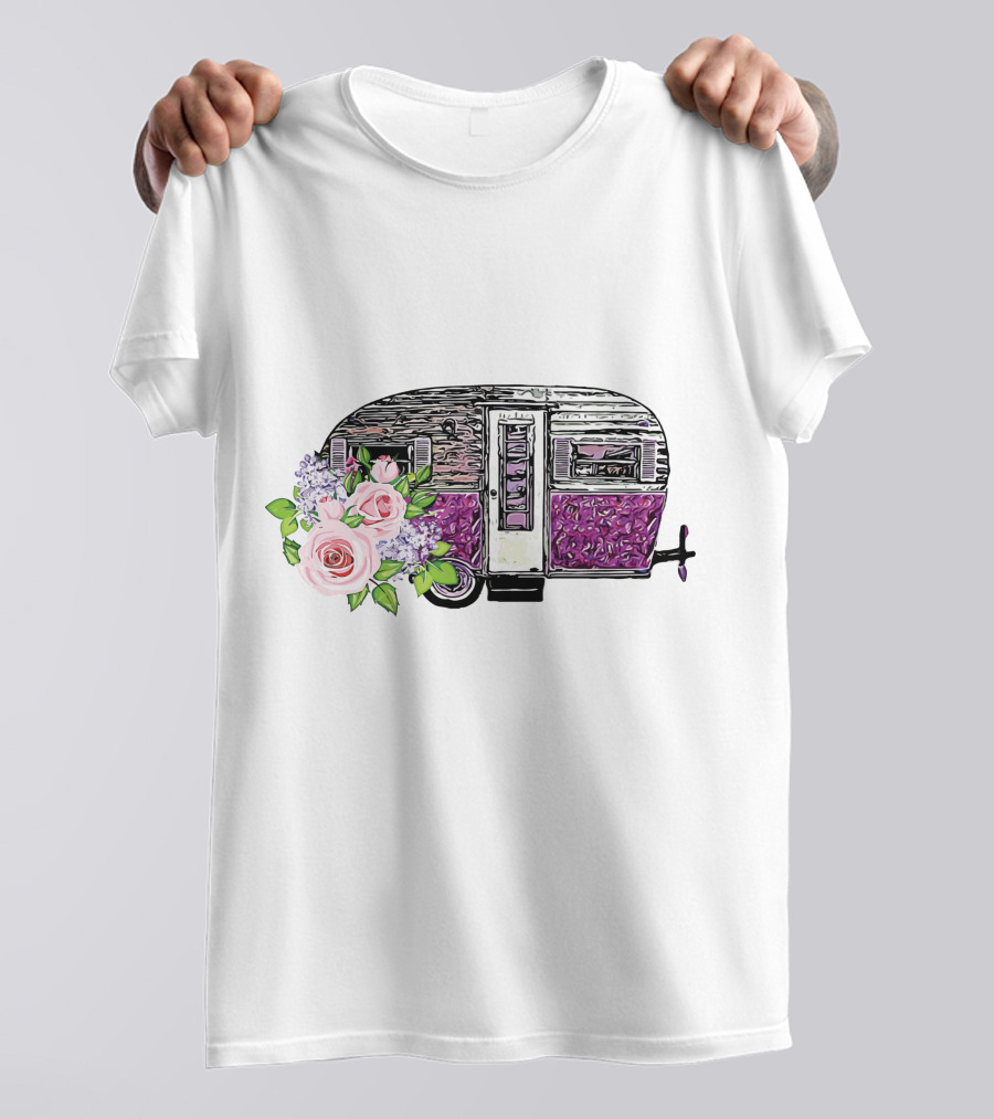 Flower Camping Car With Floral Vintage Caravan T-Shirt