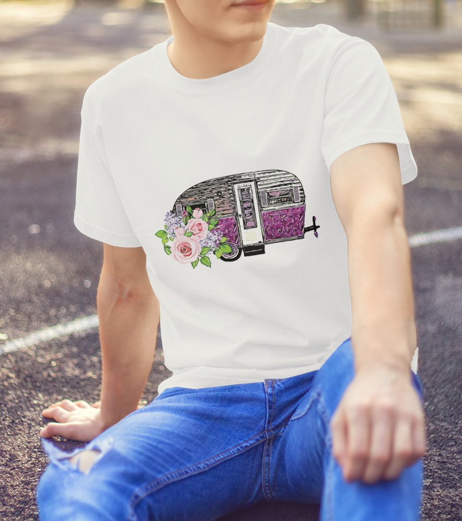 Flower Camping Car With Floral Vintage Caravan T-Shirt