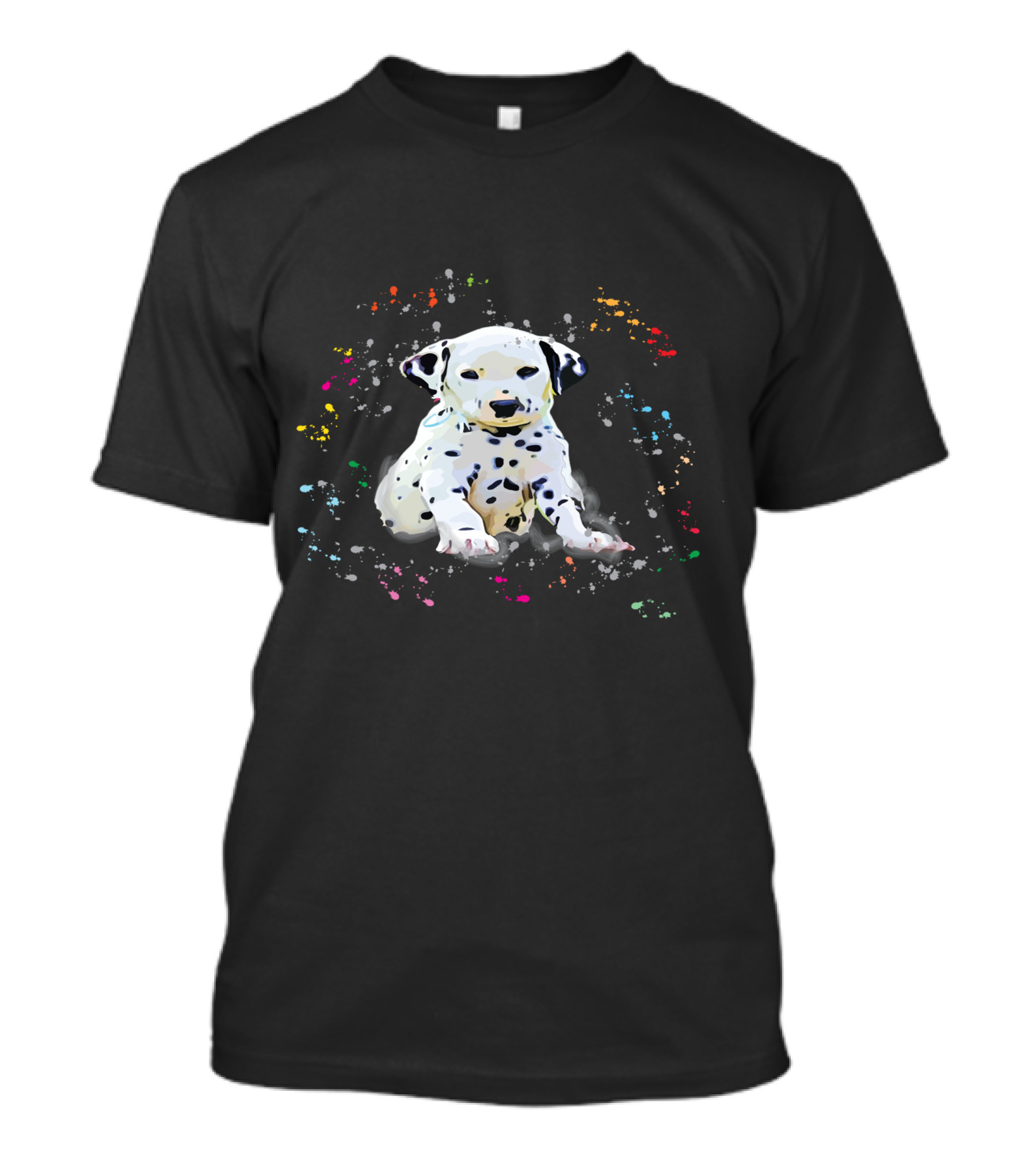 Dalmatian Puppy Surrounded By Splashes Of Colorful Snow T-Shirt