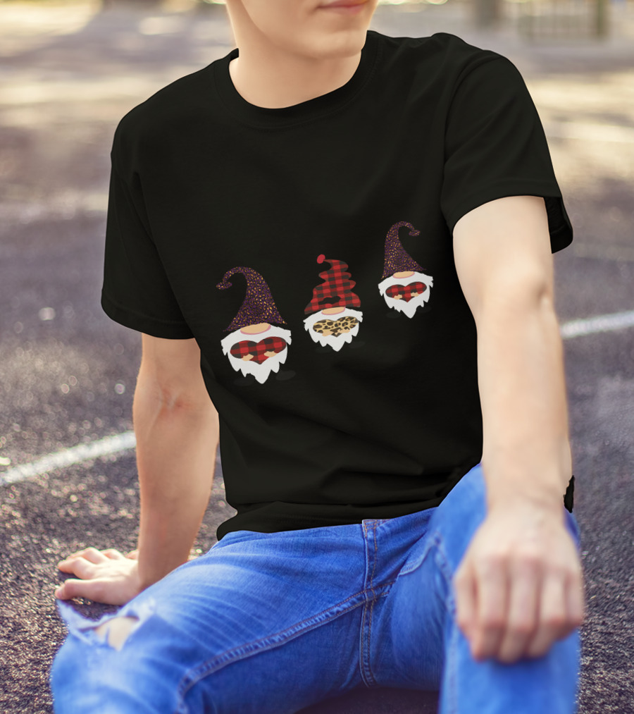 Valentine's Day Love Gnomes With Plaid And Leopard Hearts T-Shirt