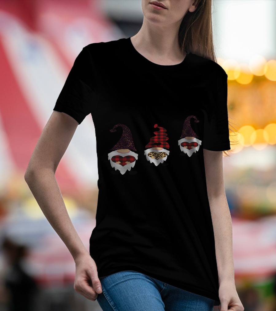 Valentine's Day Love Gnomes With Plaid And Leopard Hearts T-Shirt