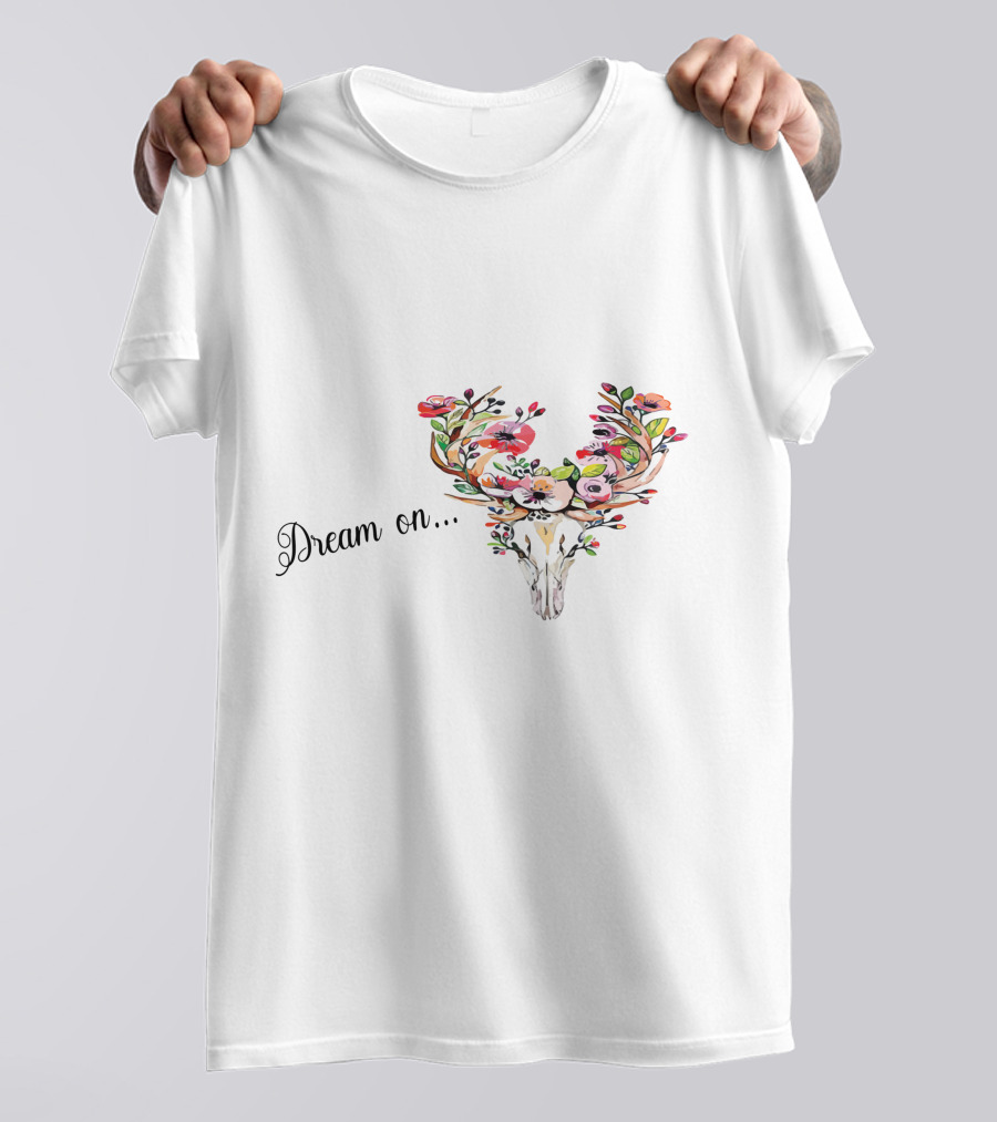 Dream On Deer Skull With Floral Antlers T-Shirt