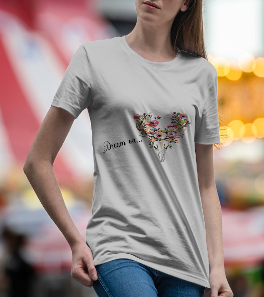 Dream On Deer Skull With Floral Antlers T-Shirt